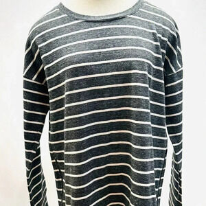 LOFT Women Long Sleeve Pullover Round Neck Gray/White Striped Shirt Size Medium